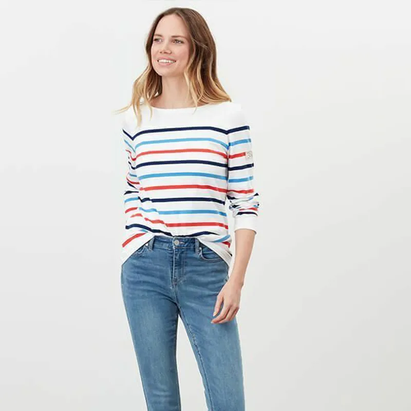 Joules Ladies Cream Navy Red Blue Stripe Harbour Top-3